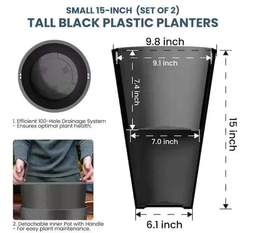 Lg and Tall 29 in Round Charcoal Black Plastic Planter