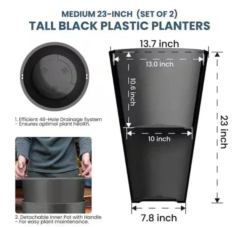 Lg and Tall 29 in Round Charcoal Black Plastic Planter