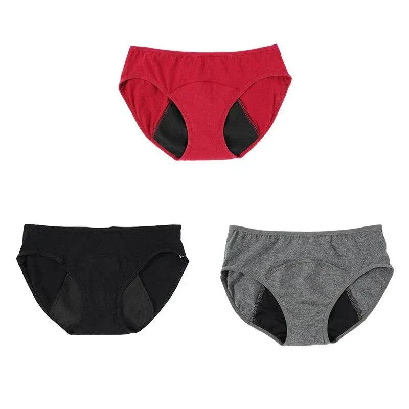 Period underwear set showing different color options Black, Red, And Gray