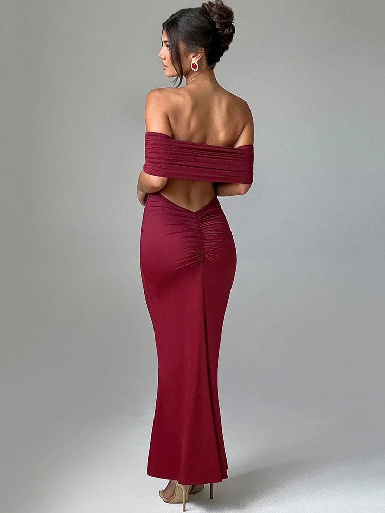 Robe longue sexy sans bretelles et dos nu, élégante