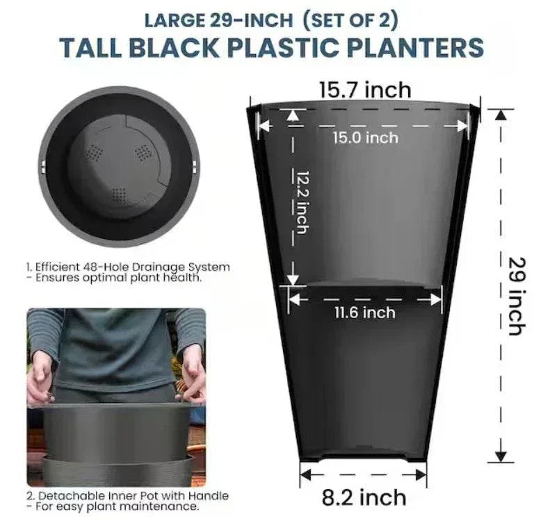 Lg and Tall 29 in Round Charcoal Black Plastic Planter