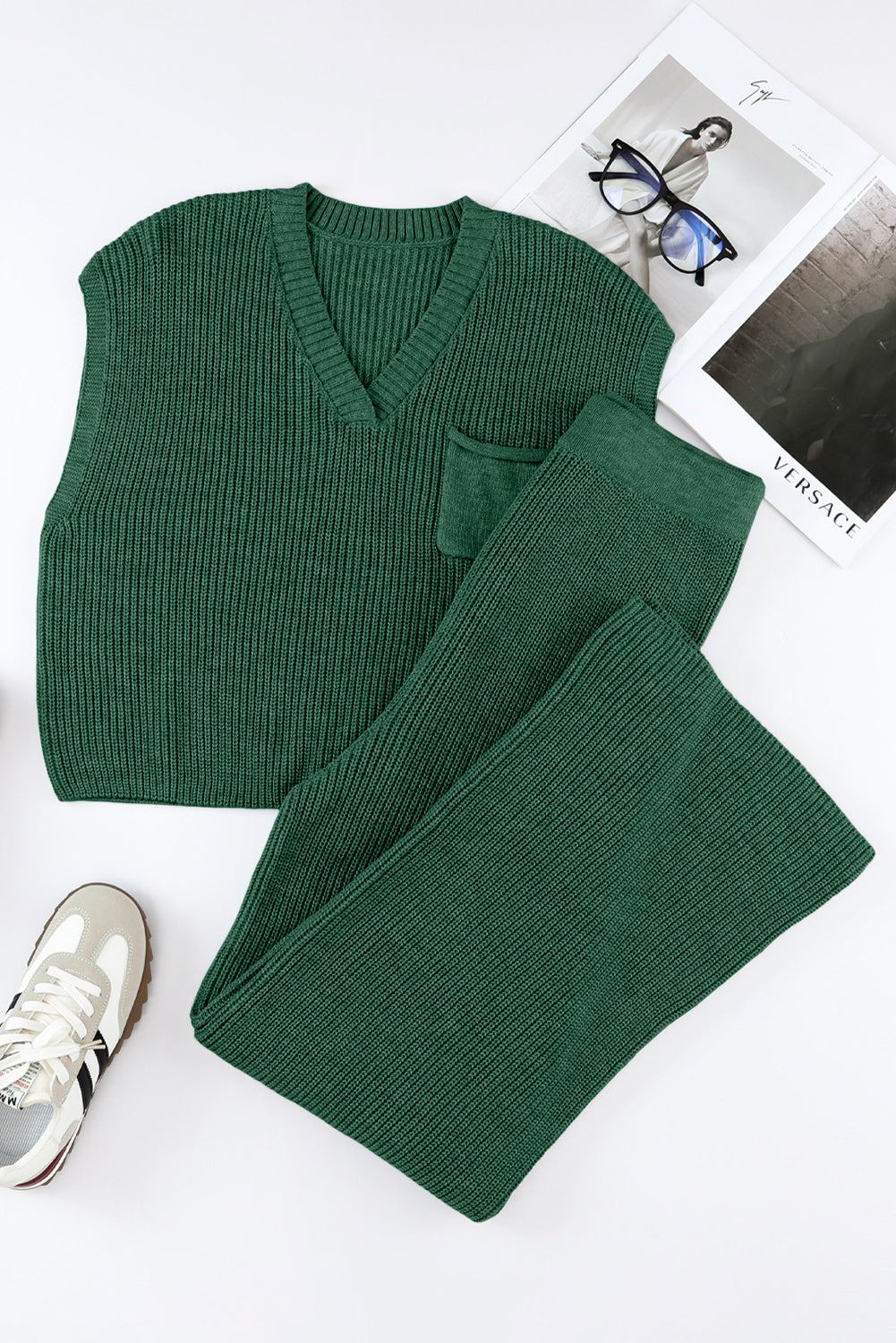 green knitwear set 2 piece set view