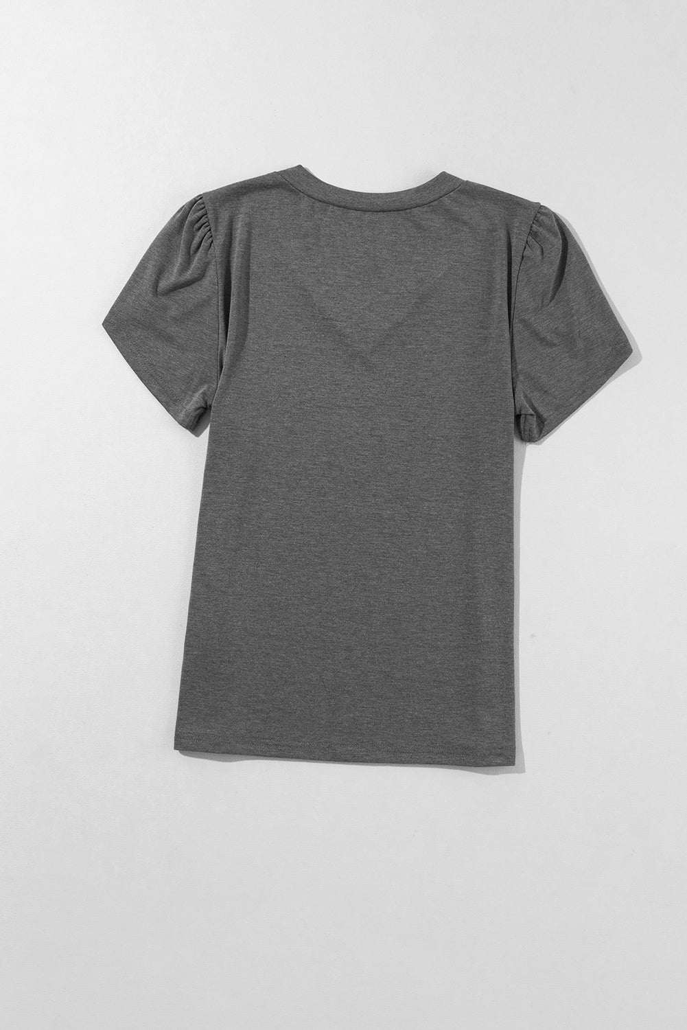 Carbon grey V neck T-shirt with petal sleeves made of breathable fabric