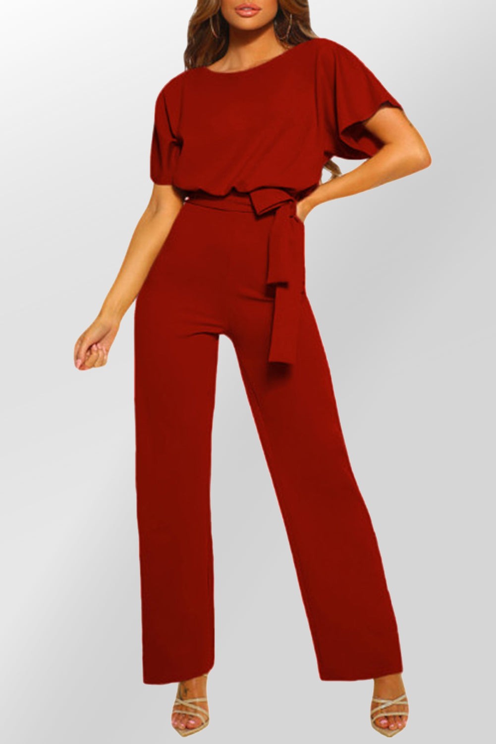 Glam Belted Wide Leg Jumpsuit