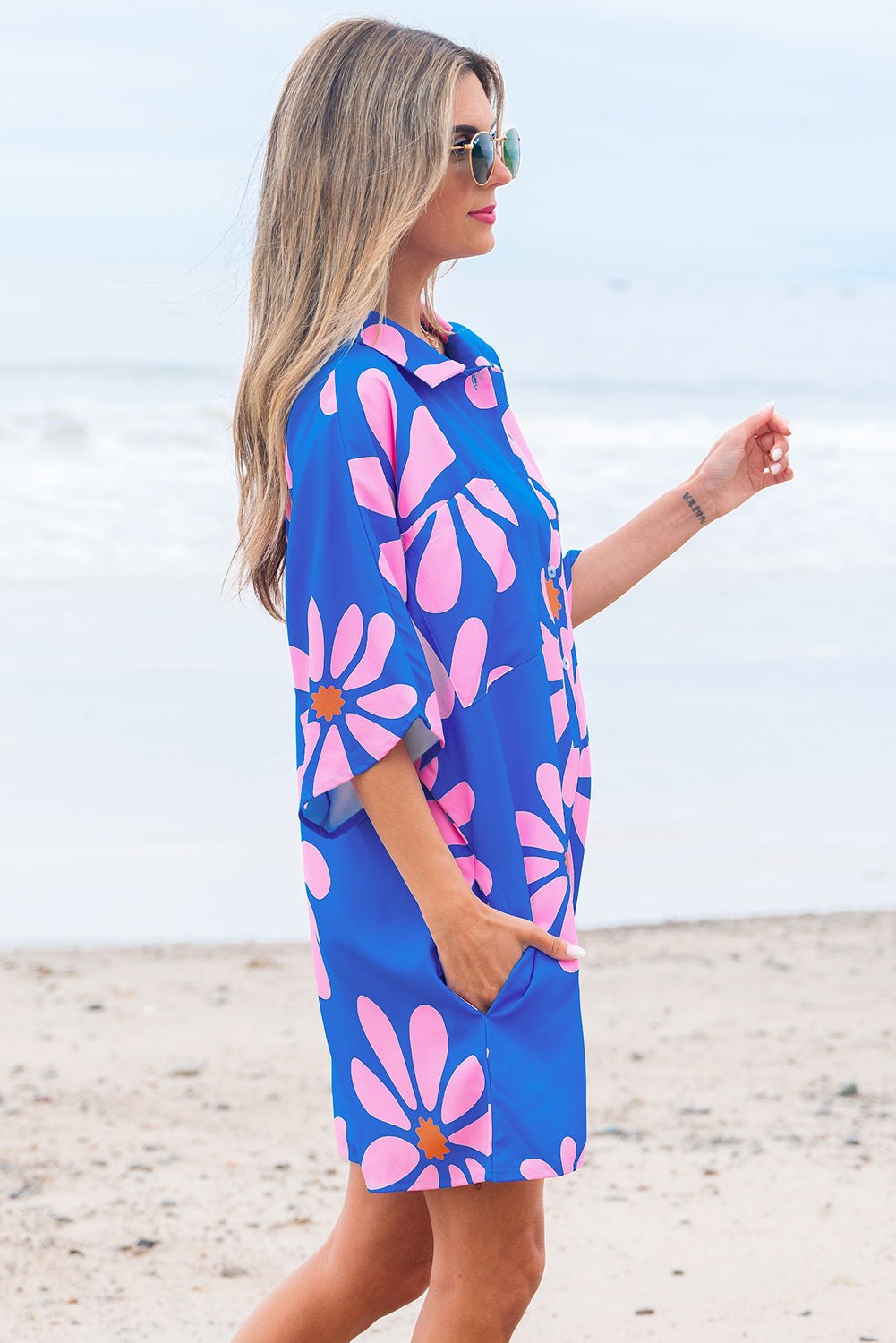 Blue Summer Floral Print Romper