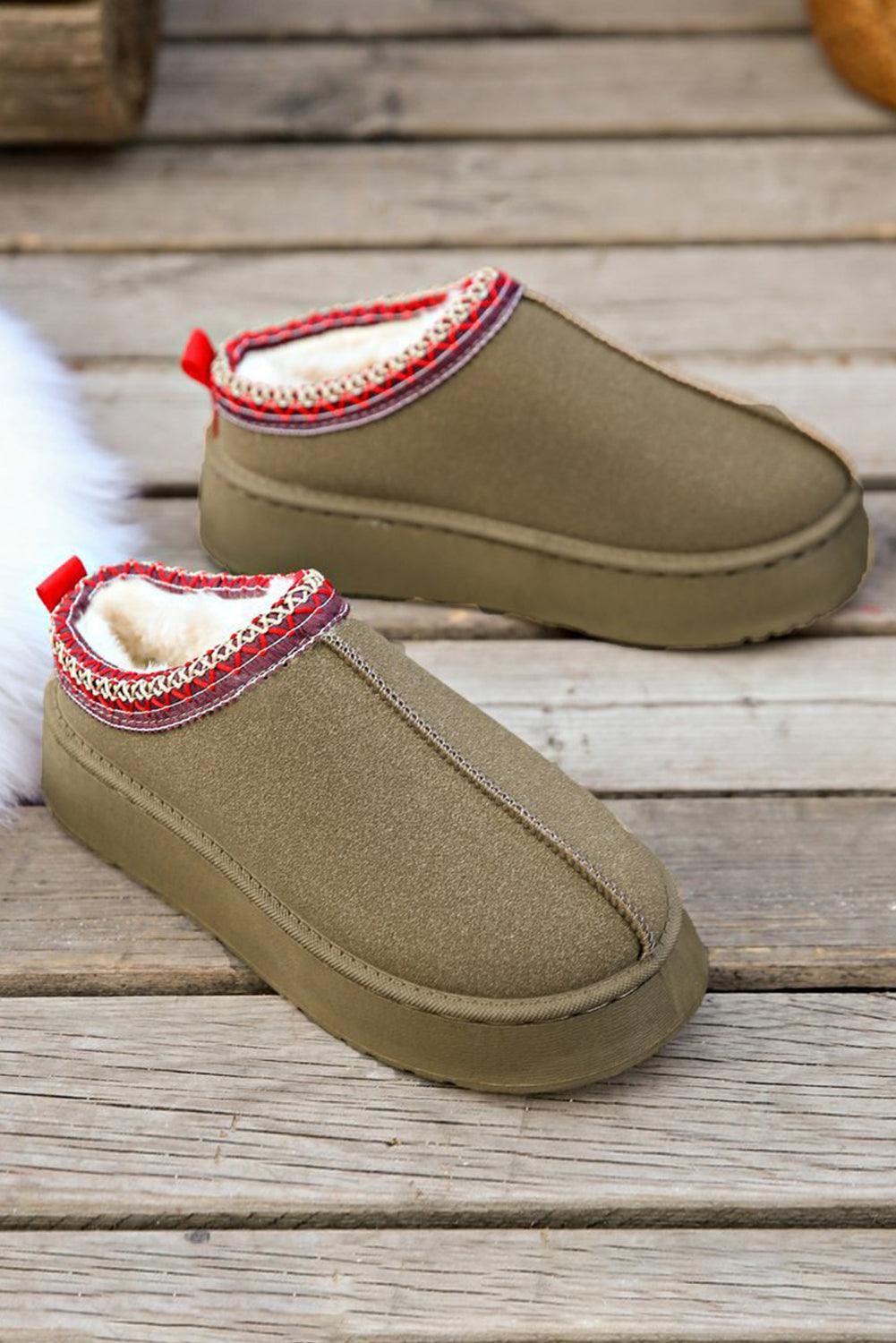Sage Contrast Print Suede Plush Lined Snow Boots
