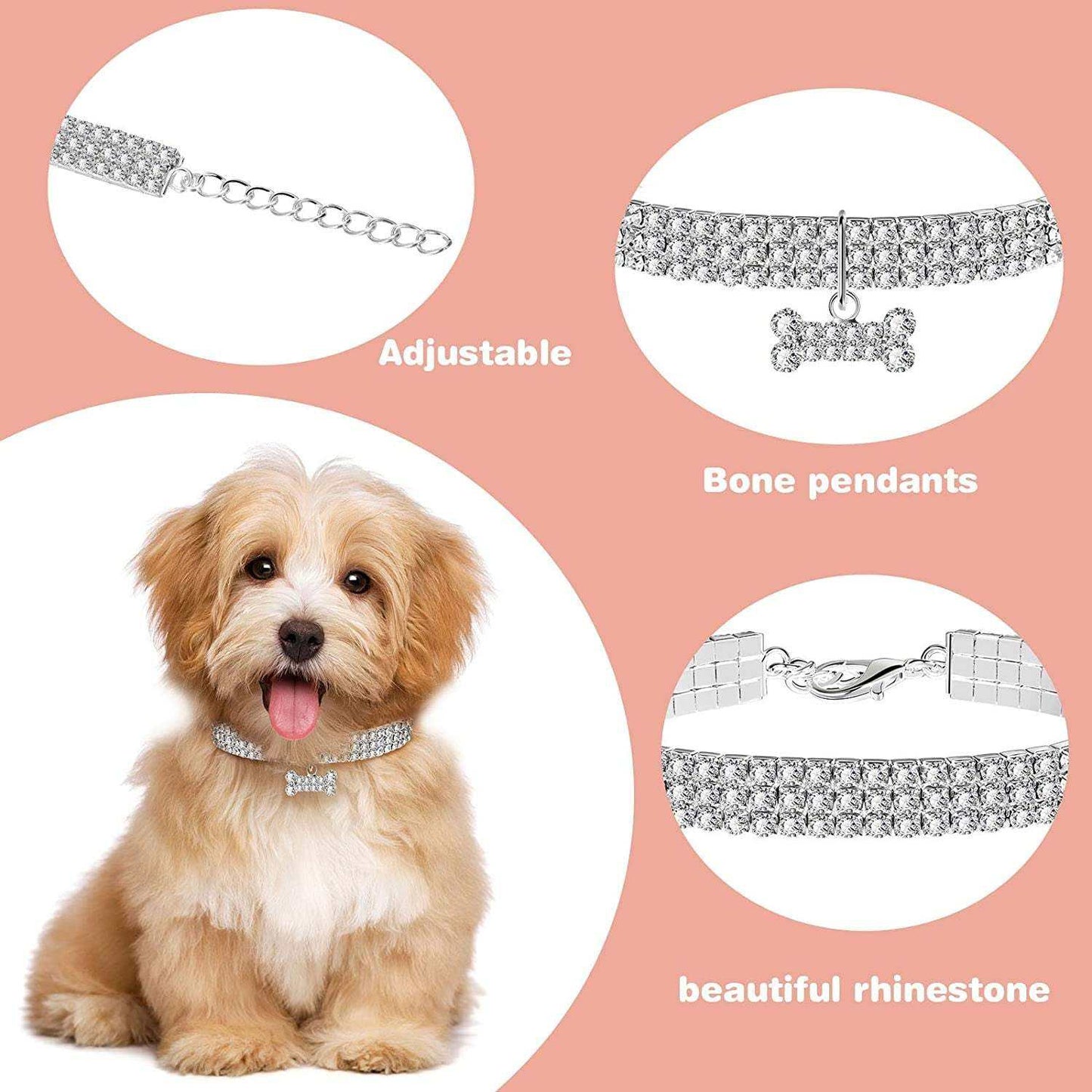 Bling rhinestone pet collars for cats and dogs in white
