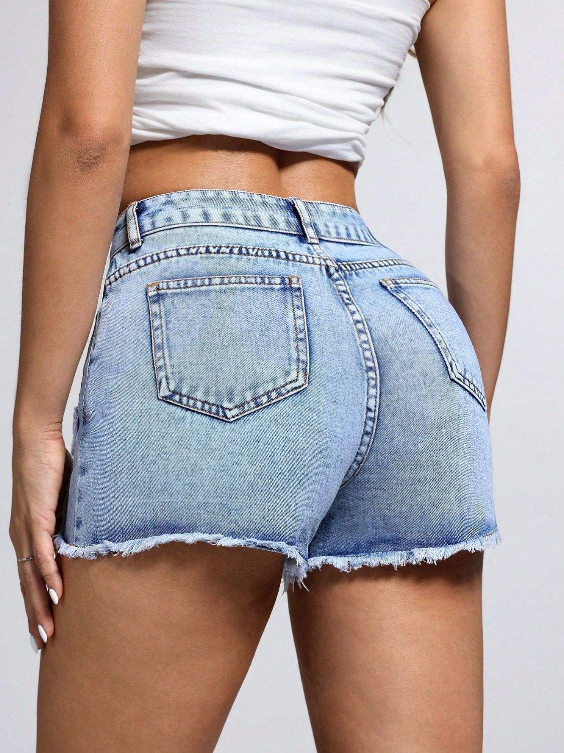 Star Raw Hem Denim Shorts Back