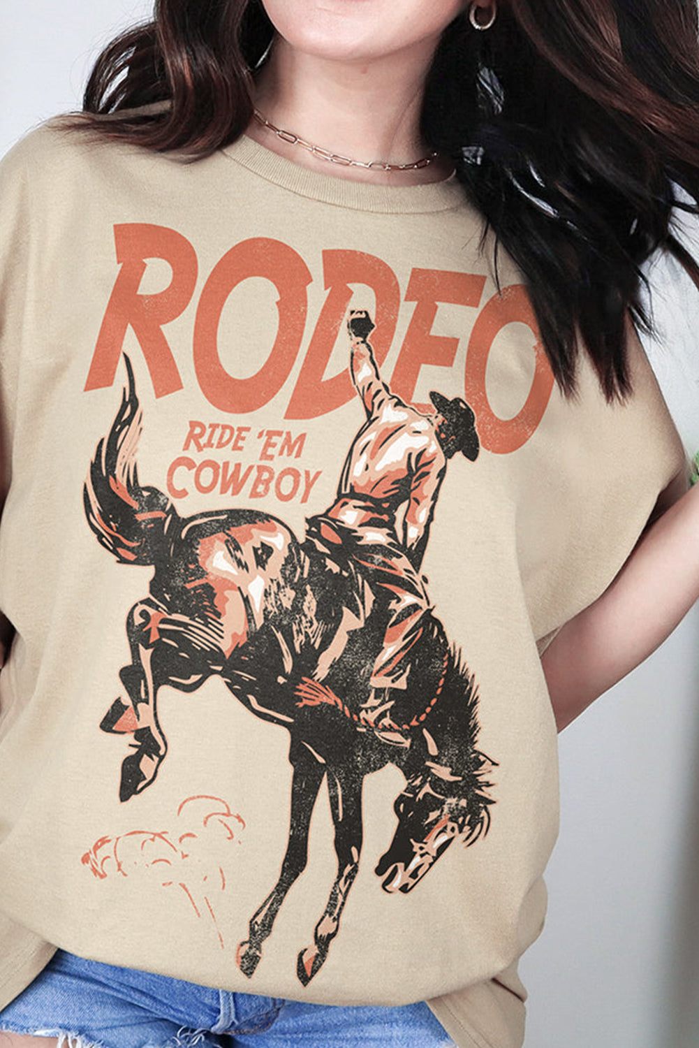 White Rodeo Cowboy Graphic Crewneck T-Shirt with Vintage Western Print