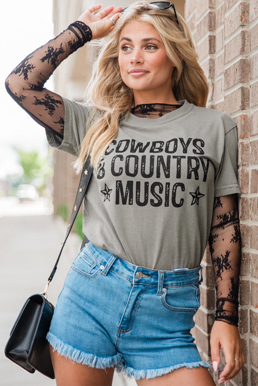 T-shirt ras du cou graphique High Cowboys & Country Music – Ambiance western, style quotidien