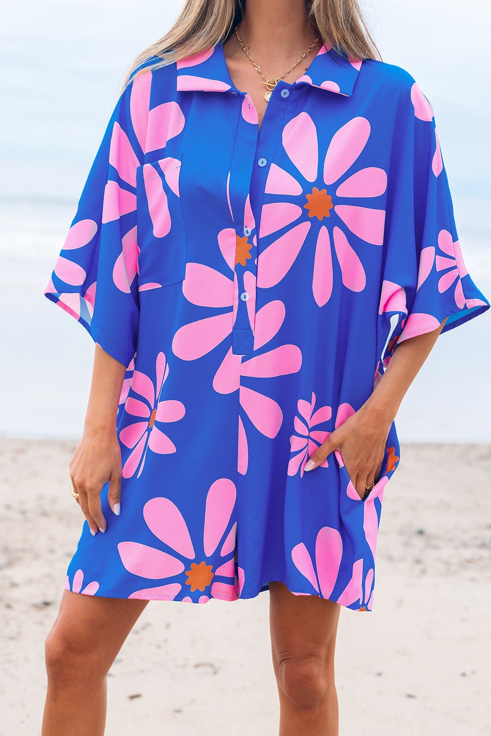 Blue Summer Floral Print Romper