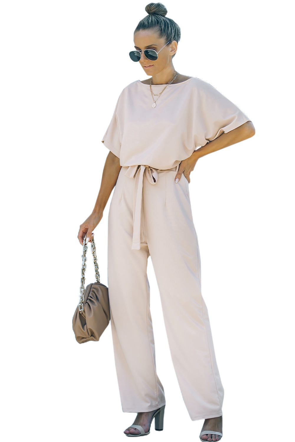 Glam Belted Wide Leg Jumpsuit