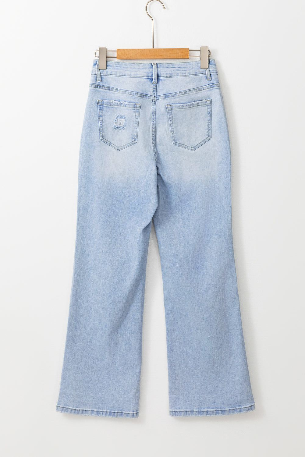Beau Blue Vintage Light Wash Distressed Flare Jeans full back view