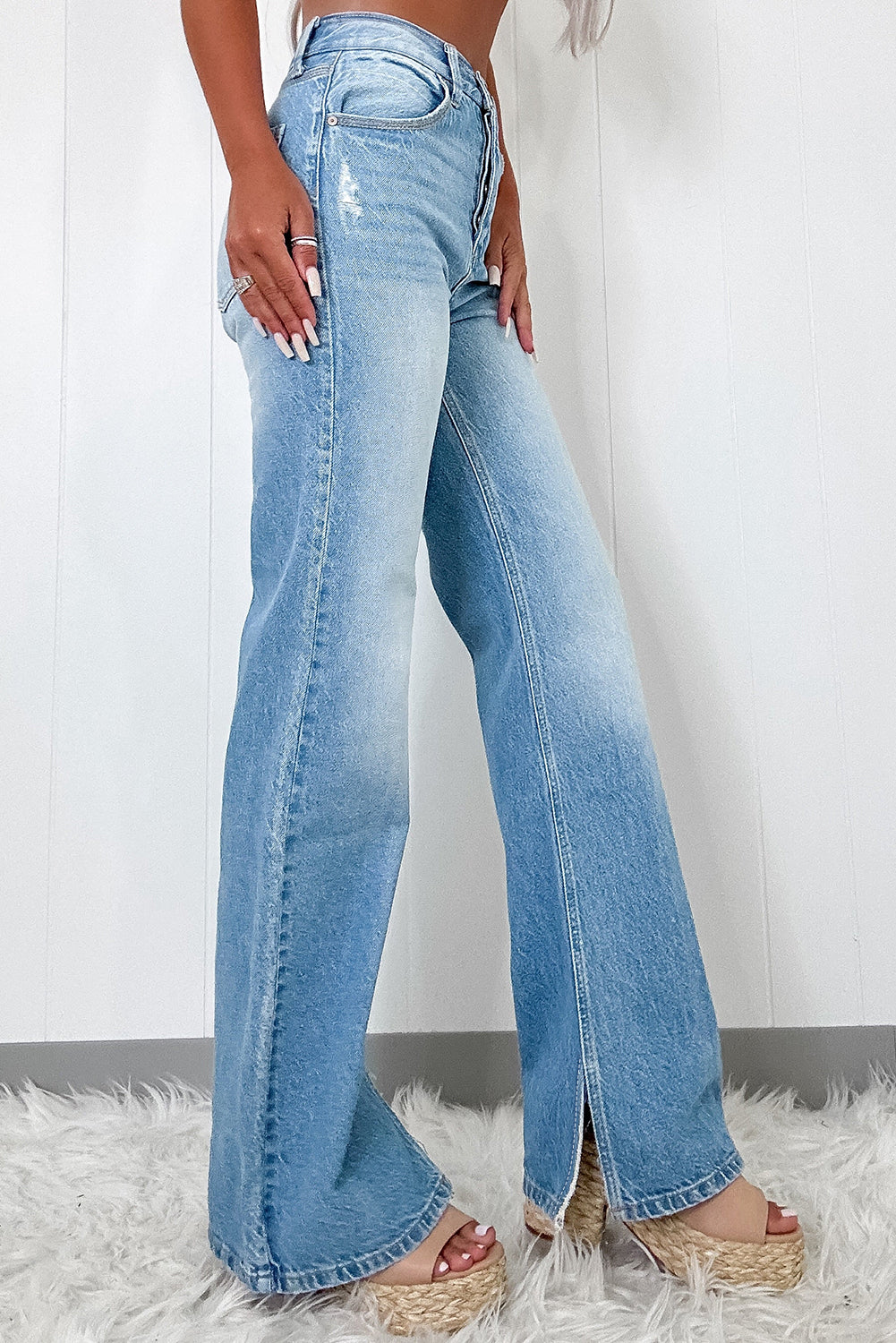 Jean droit taille haute Myosotis à fentes