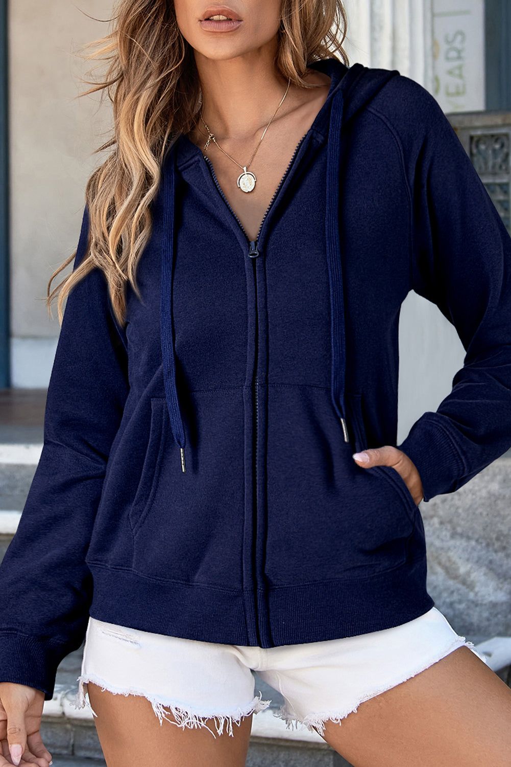 Light Grey Solid Color Fleece Lined Zip