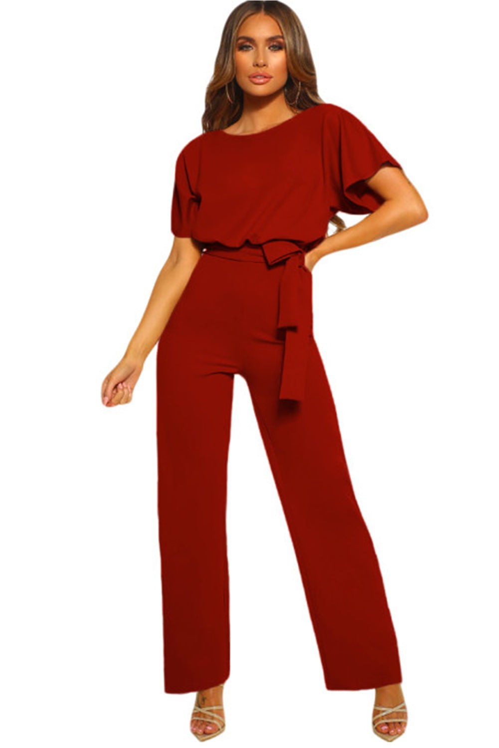 Glam Belted Wide Leg Jumpsuit