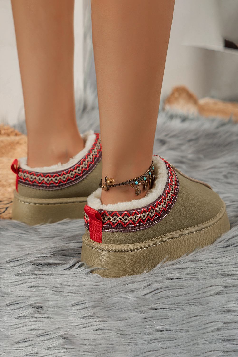 Sage Contrast Print Suede Plush Lined Snow Boots