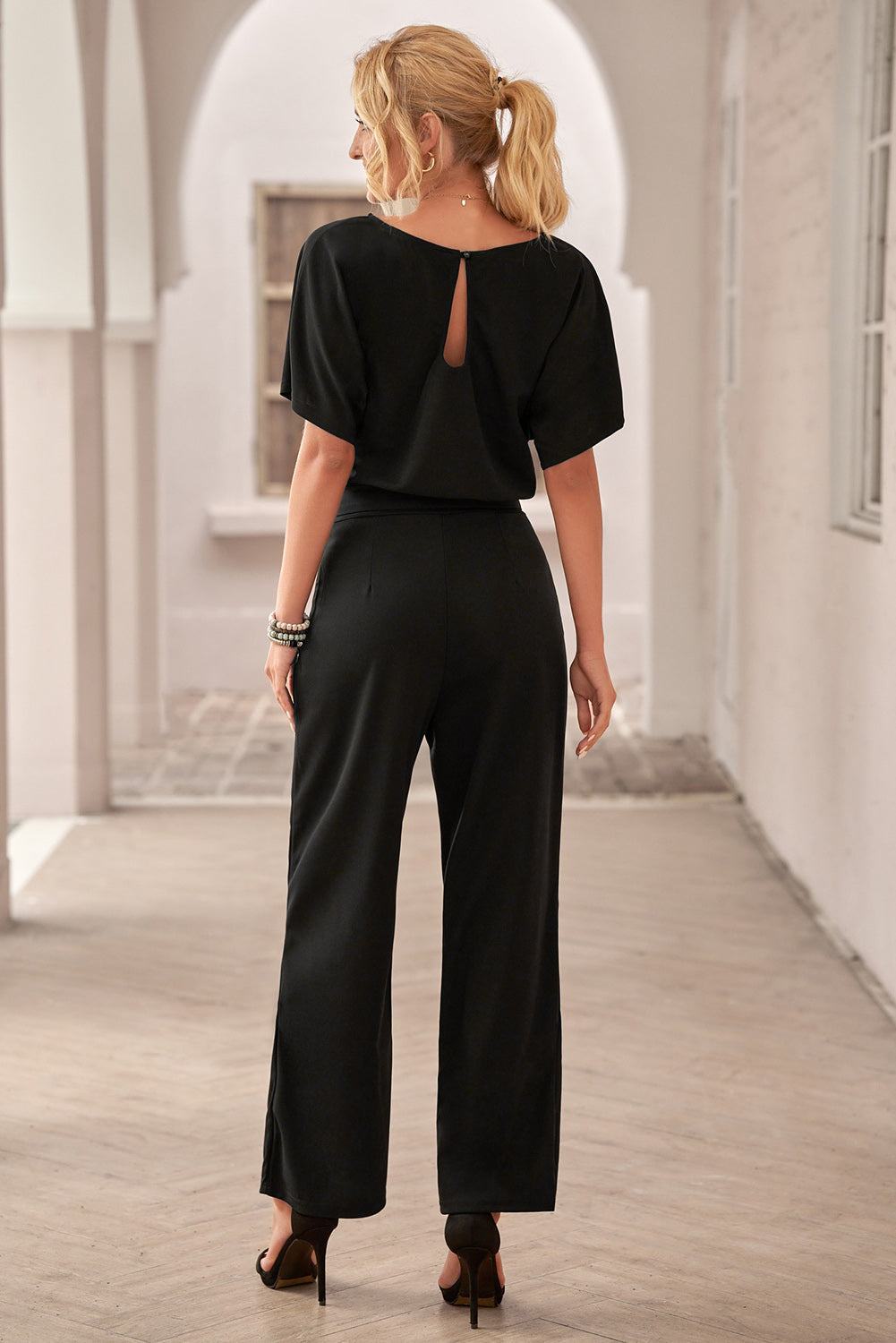 Glam Belted Wide Leg Jumpsuit