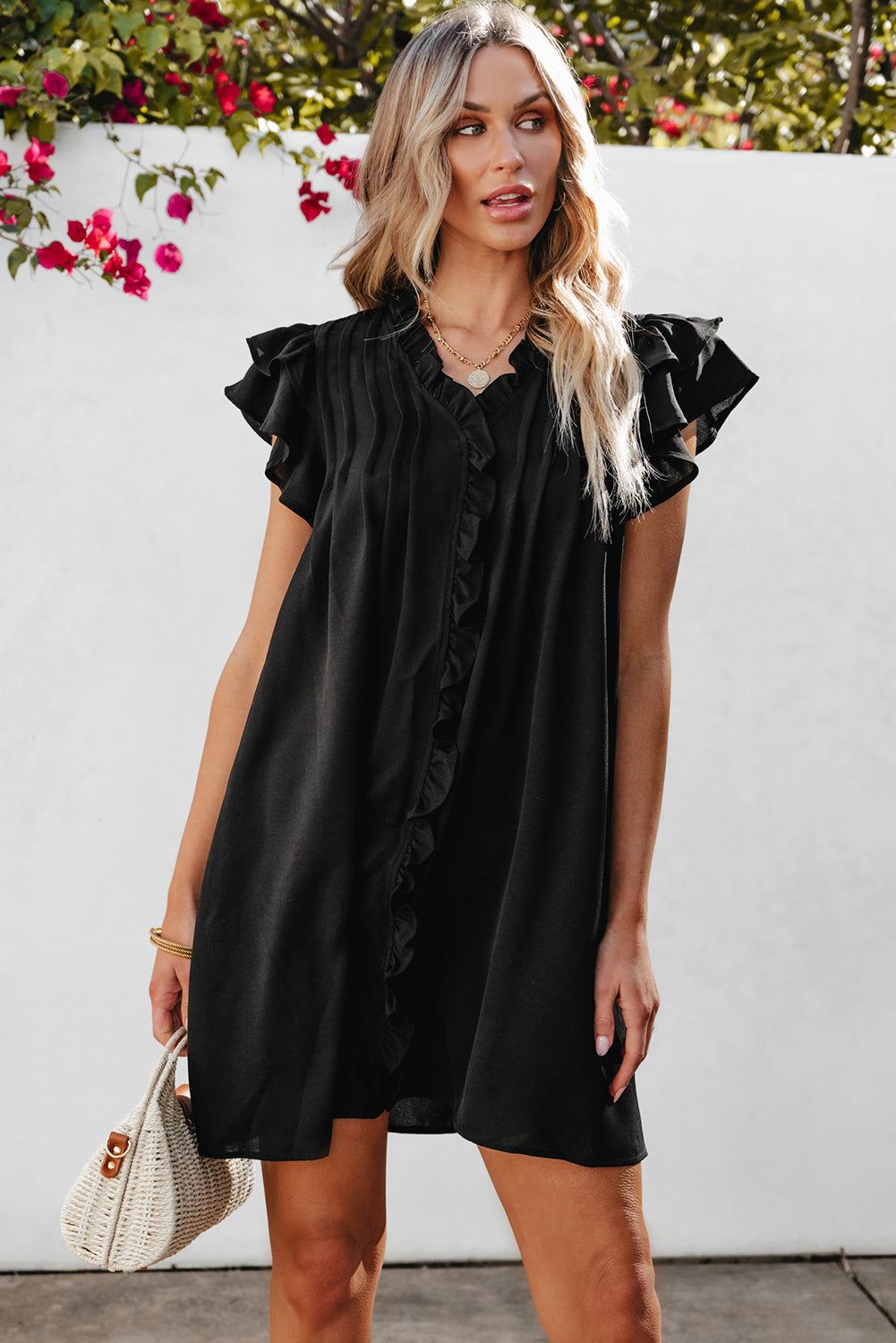Black Ruffle Sleeve Chic view