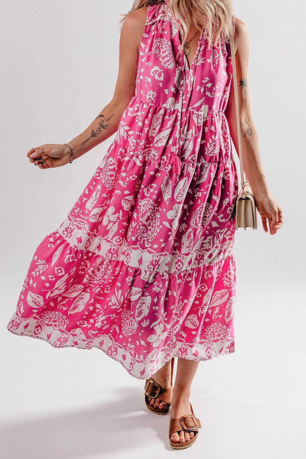 Boho Floral Dress - Full Length View Showcasing Tiered Layers and Flow