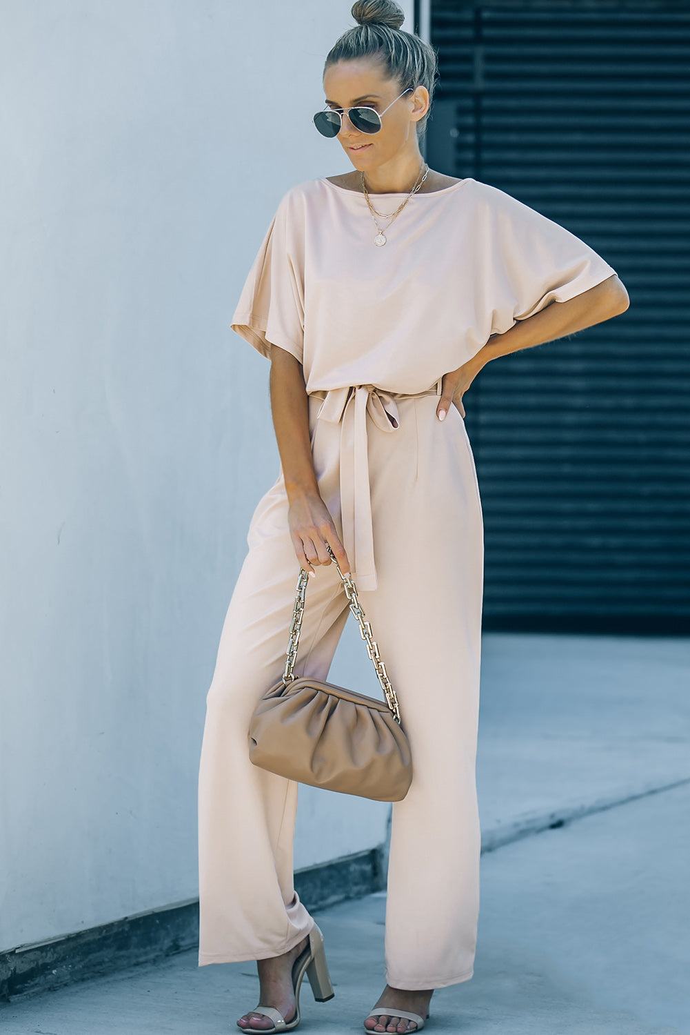 Glam Belted Wide Leg Jumpsuit