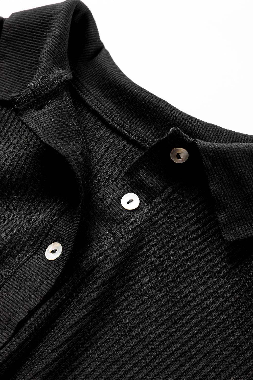 Brown Ribbed Knit Collared Henley Top