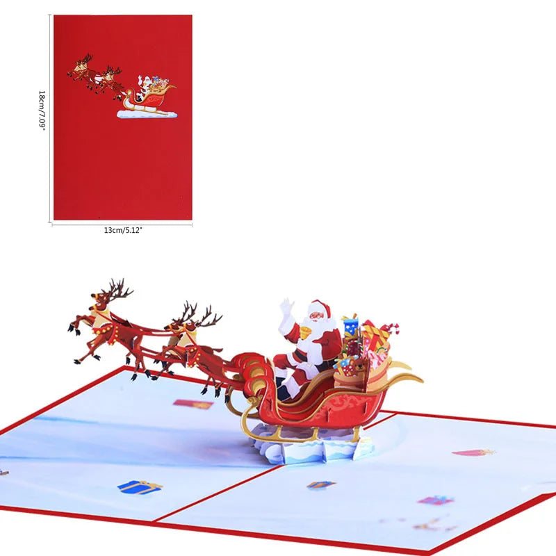 3D Greeting Cards with Envelope featuring intricate Santa sleigh pop-up design ideal for special occasions.