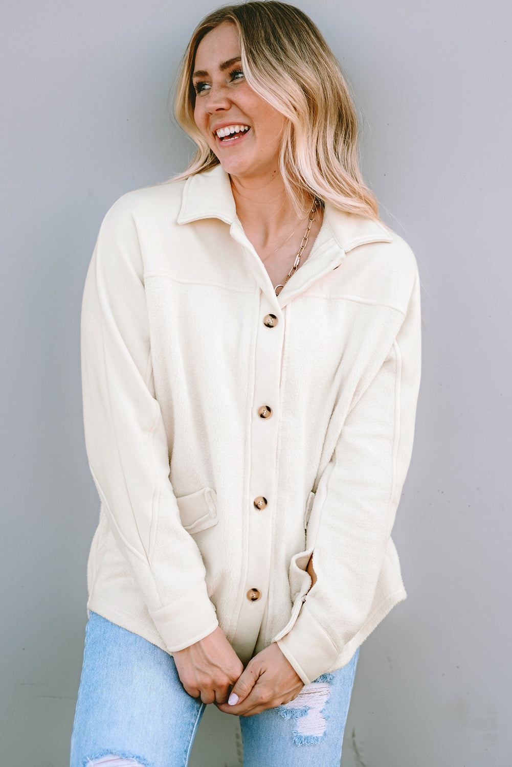 Stitching Pocket Raw Hem Shacket
