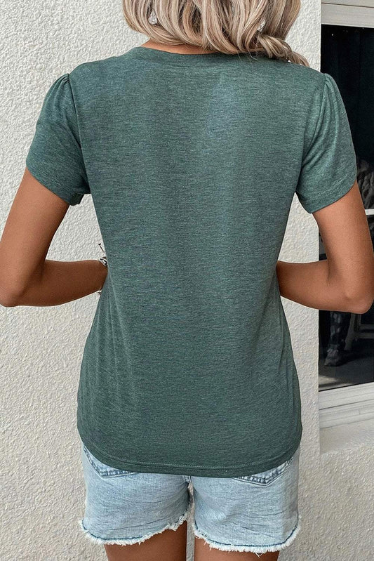 Mist Green Petal Sleeve V-Neck T-Shirt back view