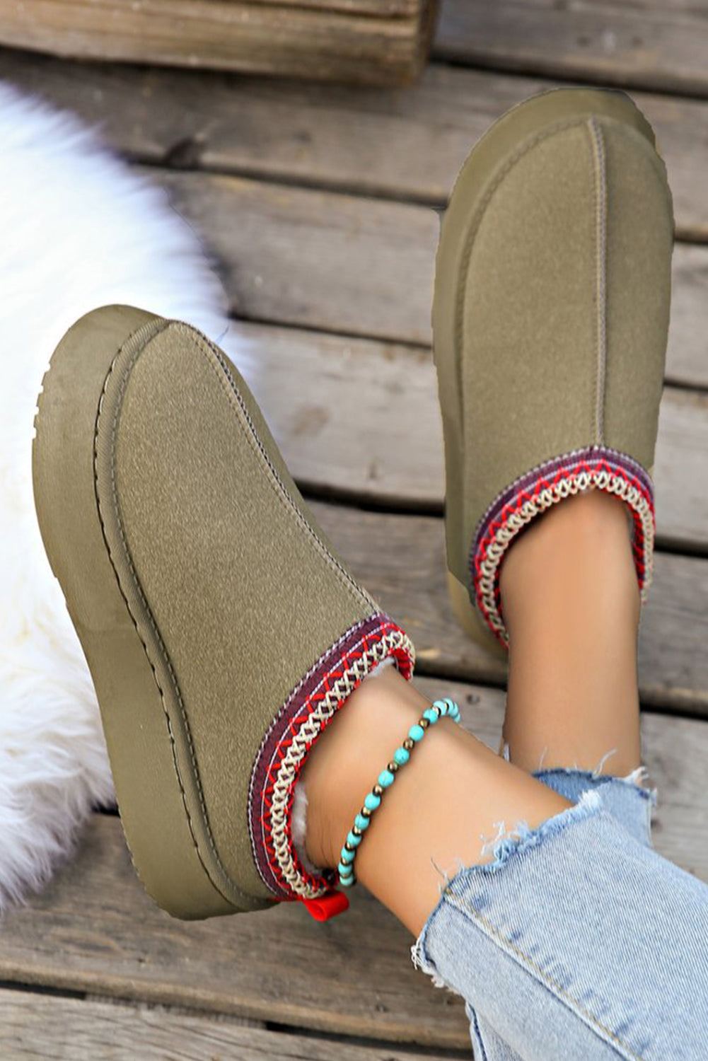 Sage Contrast Print Suede Plush Lined Snow Boots