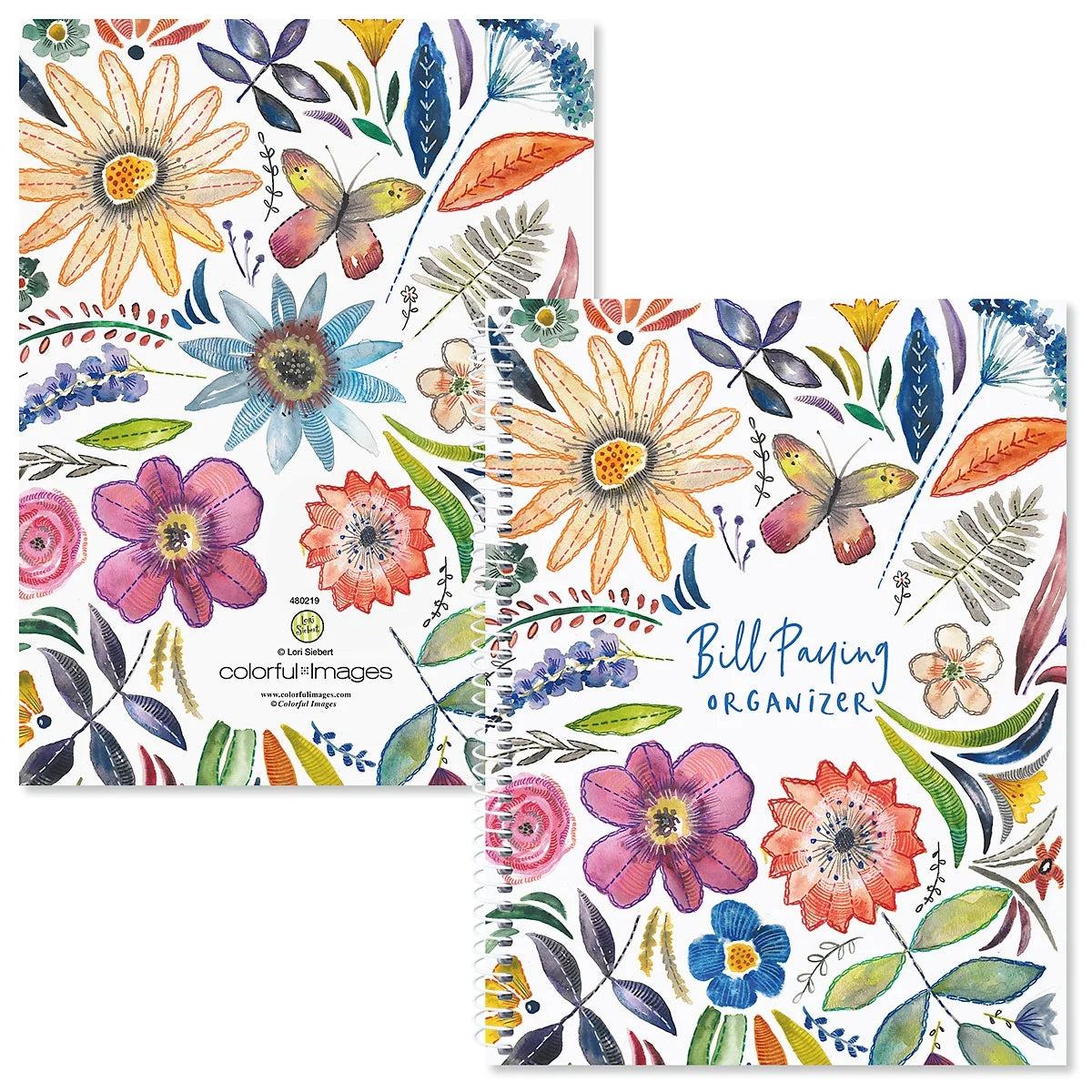 Embroidered Florals Bill Paying Organizer - Spiral Account Book, 9" by 12 Inch, 14 File Folder Pockets, Receipt Storage Holder