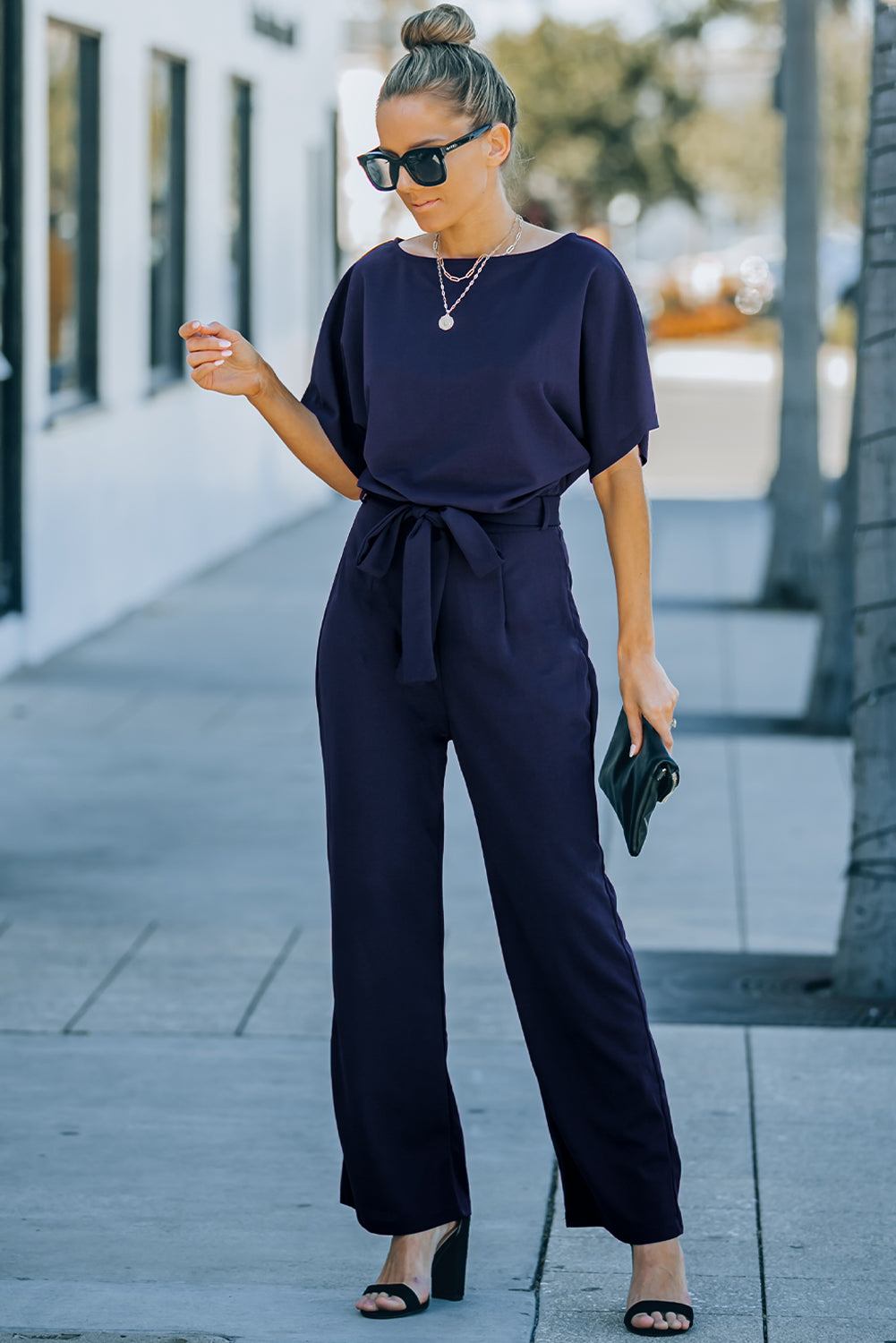 Glam Belted Wide Leg Jumpsuit