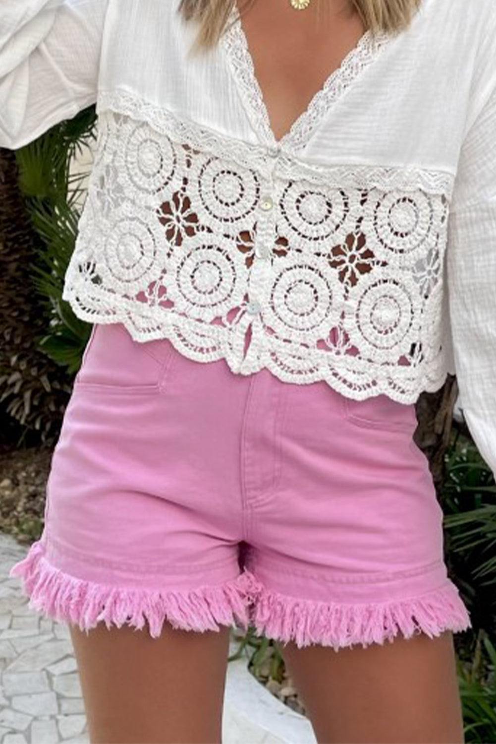 pink denim shorts Front