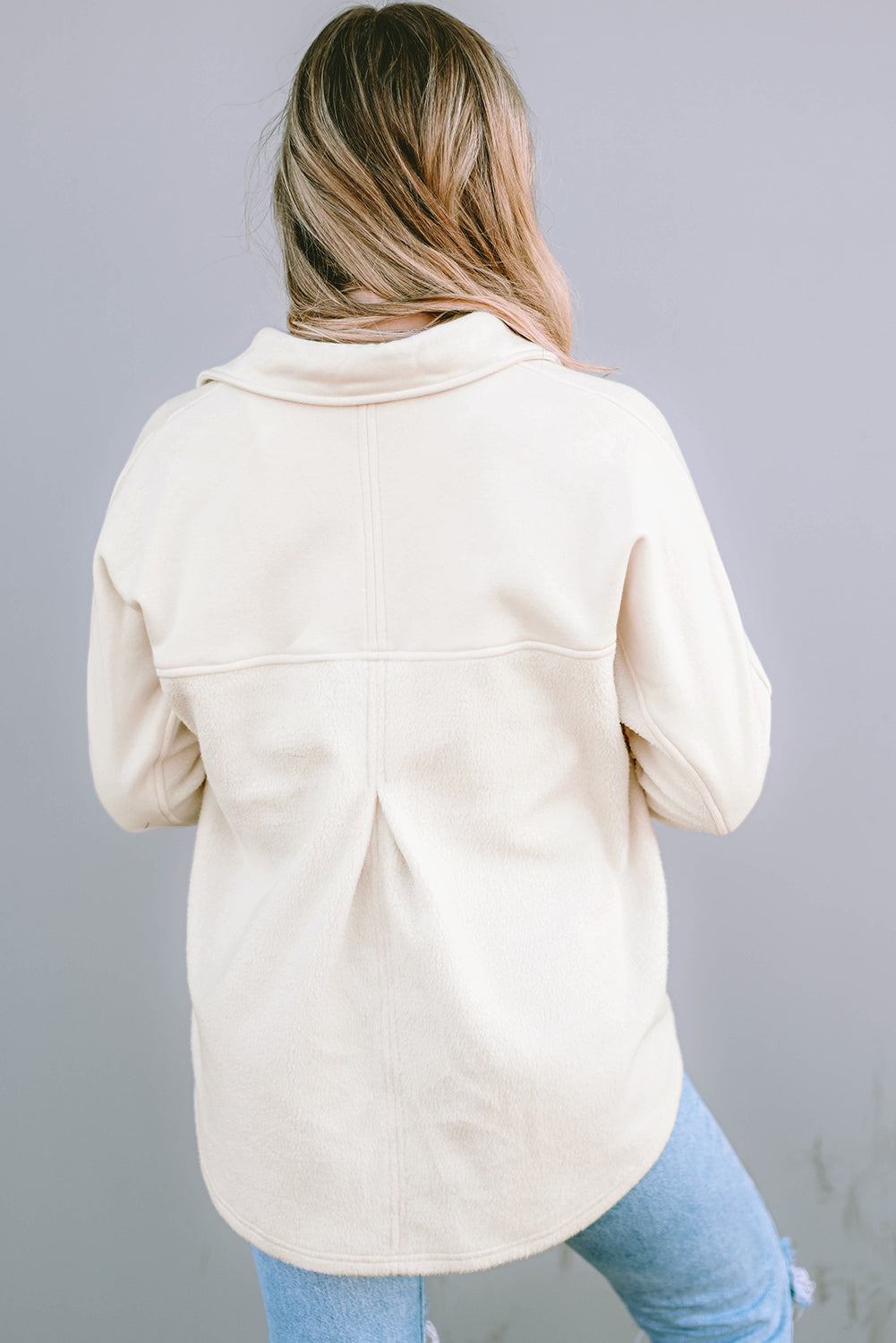Stitching Pocket Raw Hem Shacket