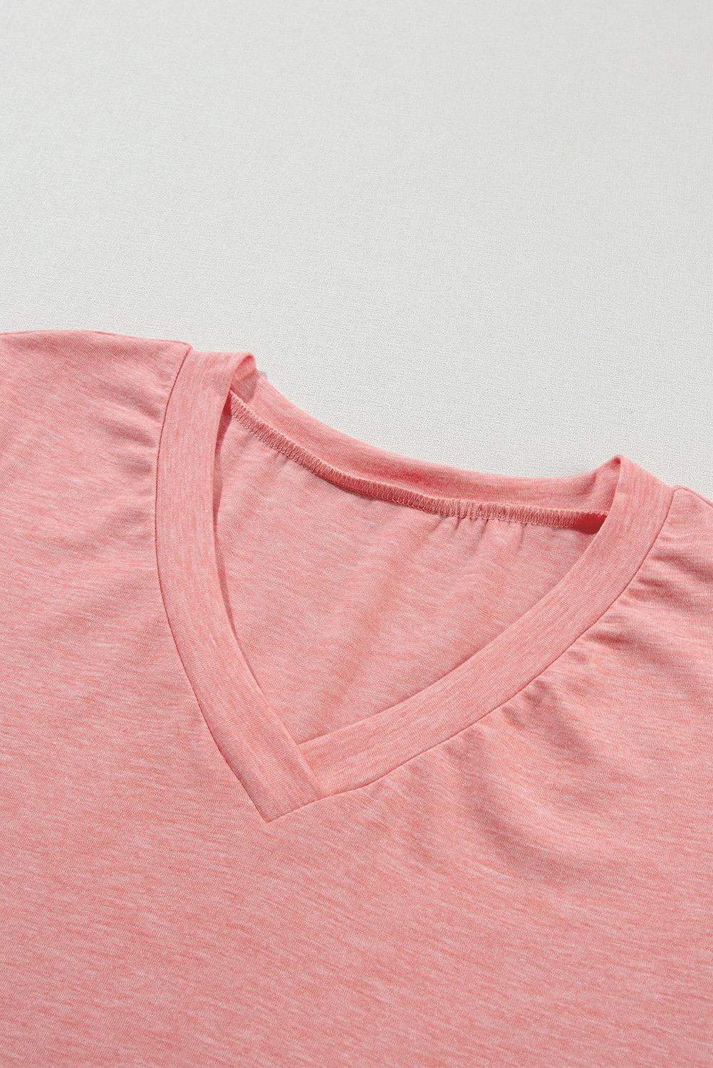 Rose tan V-neck T-shirt with soft fabric and petal sleeves detail