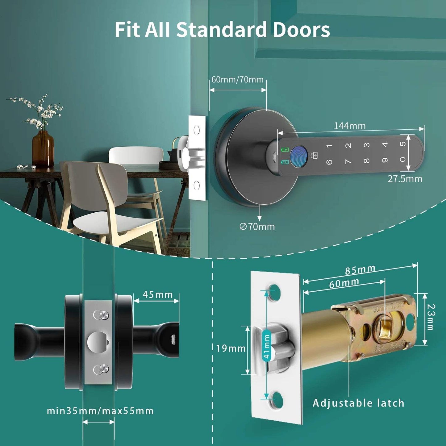Smart Fingerprint Door Lock Biometric Keyless Entry Door Knob with Keypads by for Home