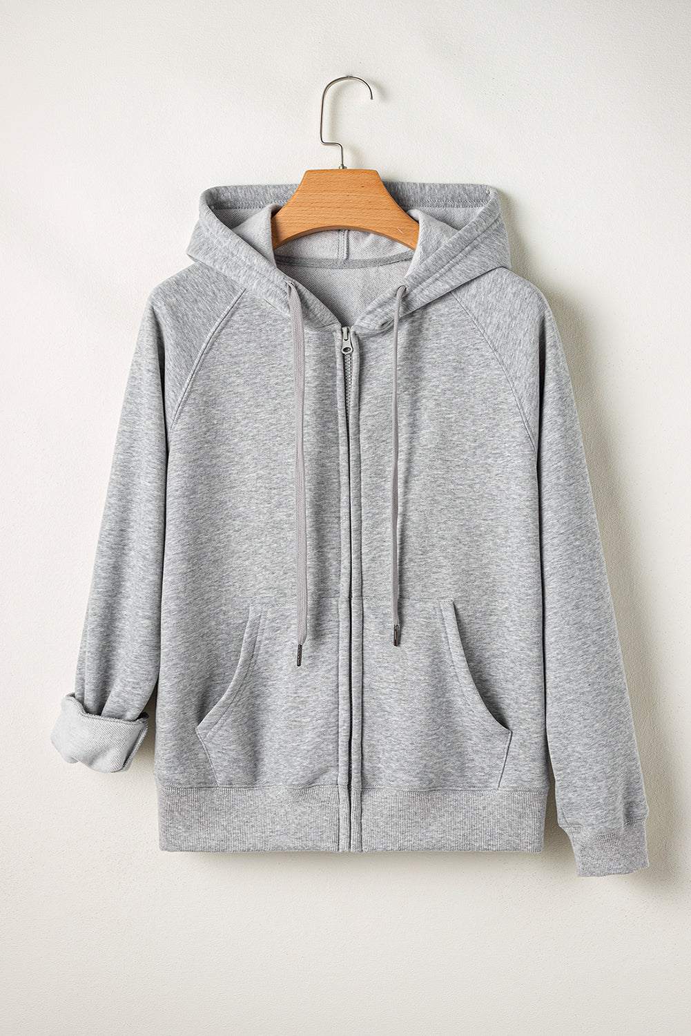 Light Grey Solid Color Fleece Lined Zip
