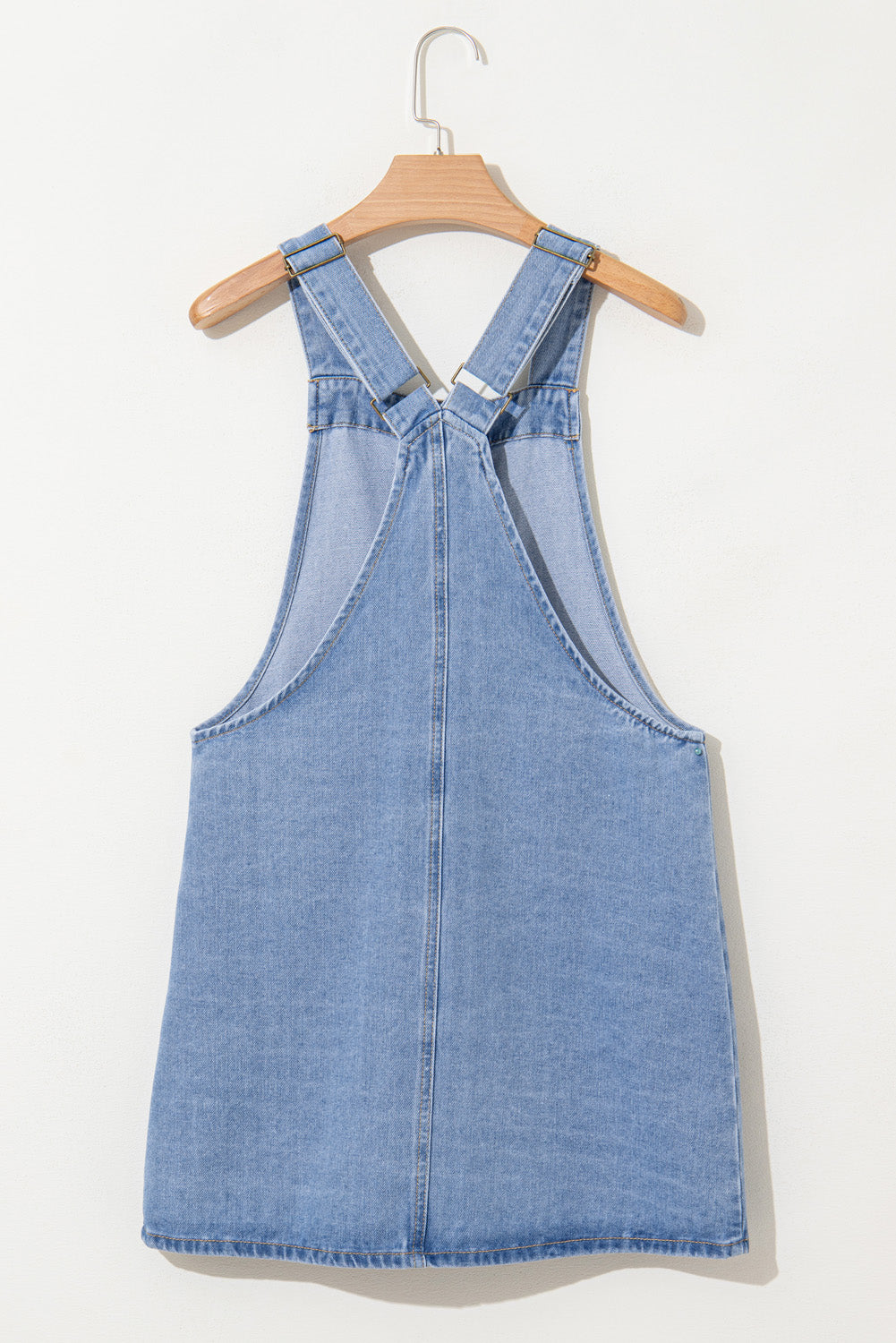 Beau Blue Wide Strap Button Front Pocketed Denim Mini Dress – Chic & Effortless Style
