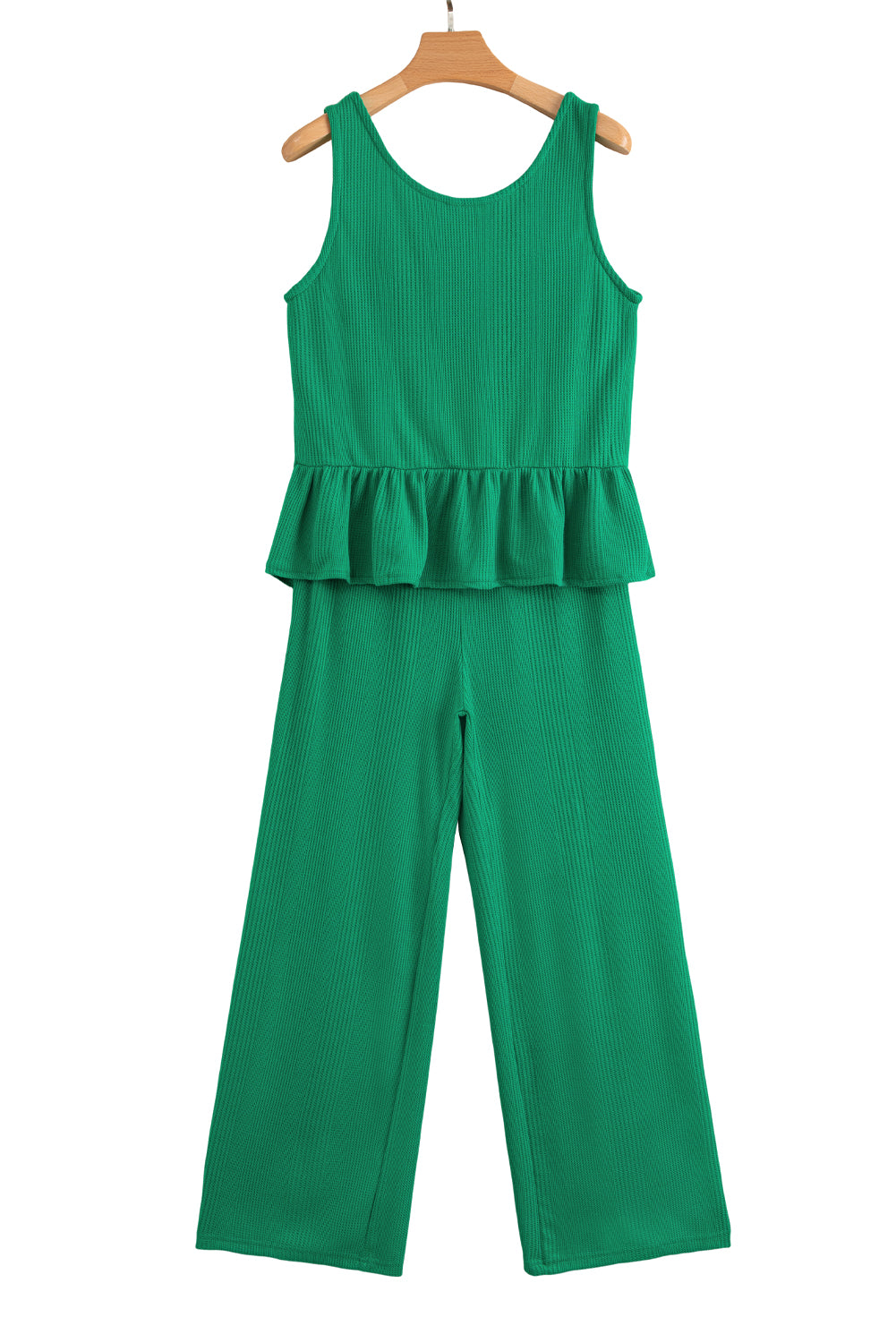 Ensemble débardeur et pantalon côtelés de couleur unie verte