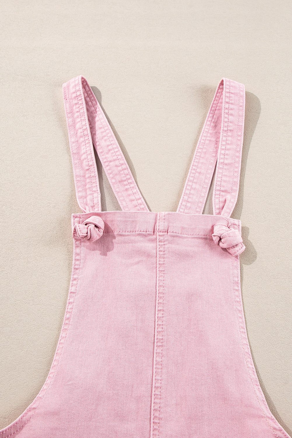 Pink Knot Strap Denim Romper with Pockets – Summer Casual Outfit