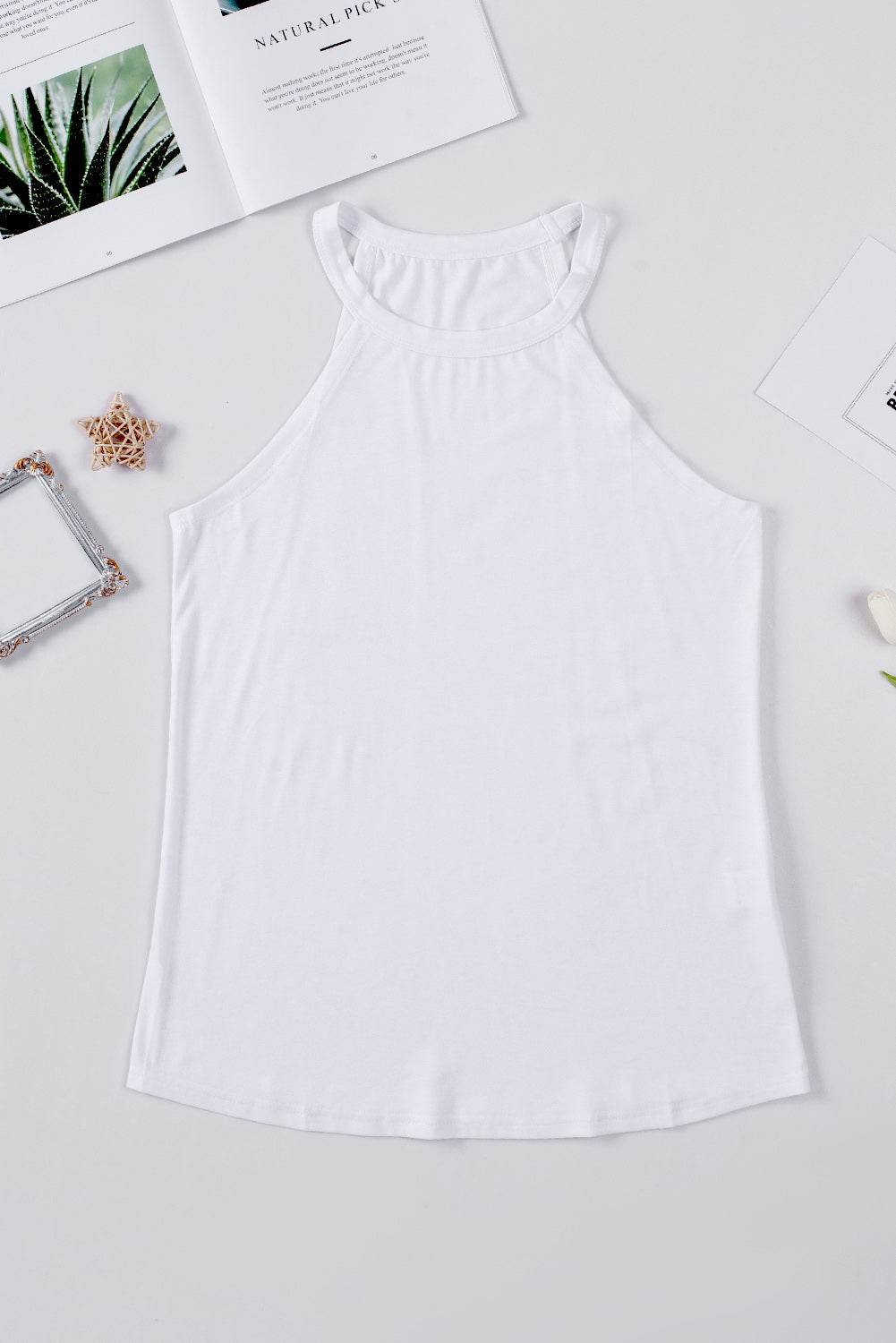 Grey Solid Color Crew Neck Tank Top