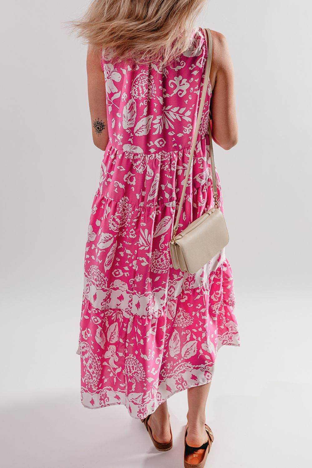 Boho Floral Dress - Back View Showing Tiered Design and Floral Pattern