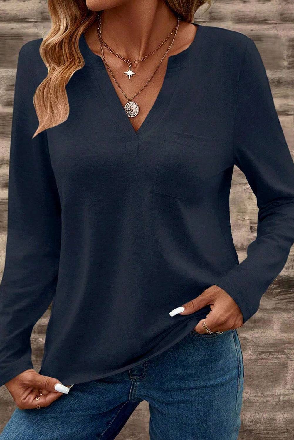 Close up dirty blue V-neck t-shirt