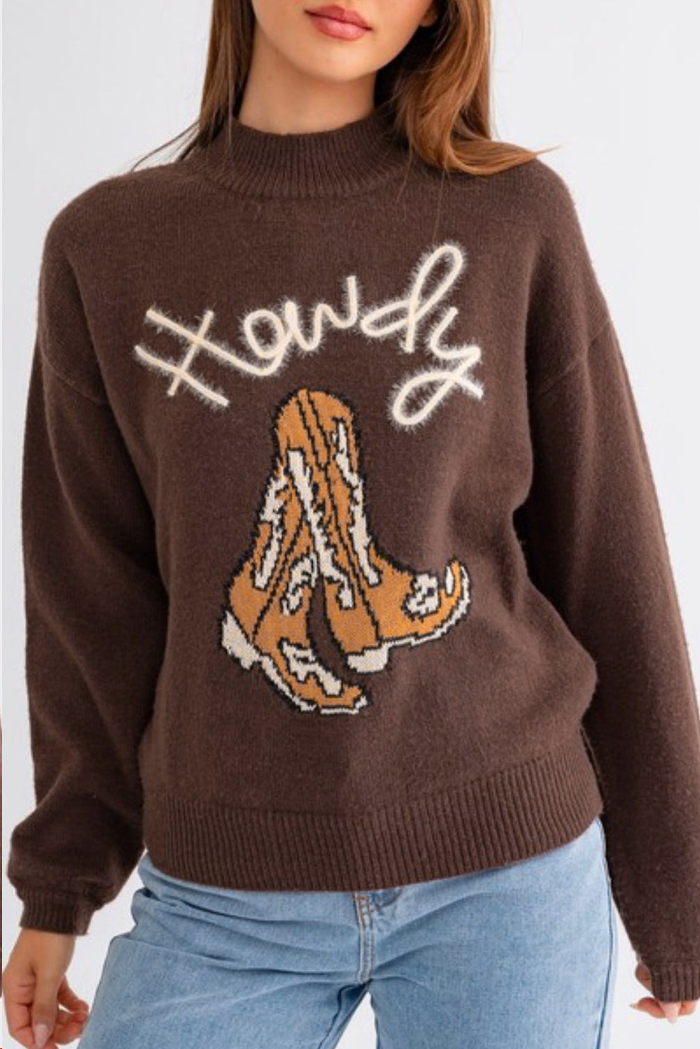 Pull col montant à imprimé botte style western – Cozy Plus Western Spirit