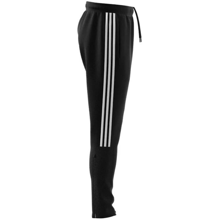 Adidas Men Trousers – Black Printed Jogger Pants with Lace-Up Waist & Pockets Fall/Winter Cotton Blend Comfort