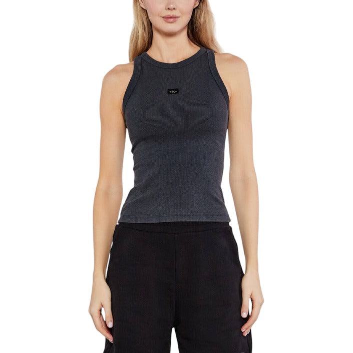 Calvin Klein Femme Top – Débardeur gris sans manches en coton stretch