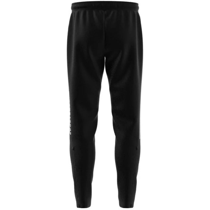 Adidas Men Trousers – Black Printed Jogger Pants with Lace-Up Waist & Pockets Fall/Winter Cotton Blend Comfort