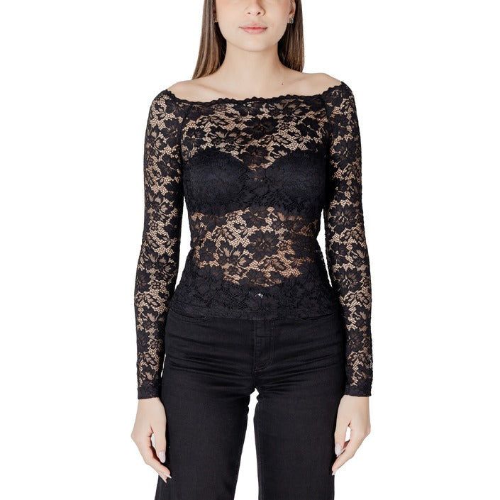T-shirt Morgan De Toi pour femme – Haut extensible noir à manches longues et col bateau