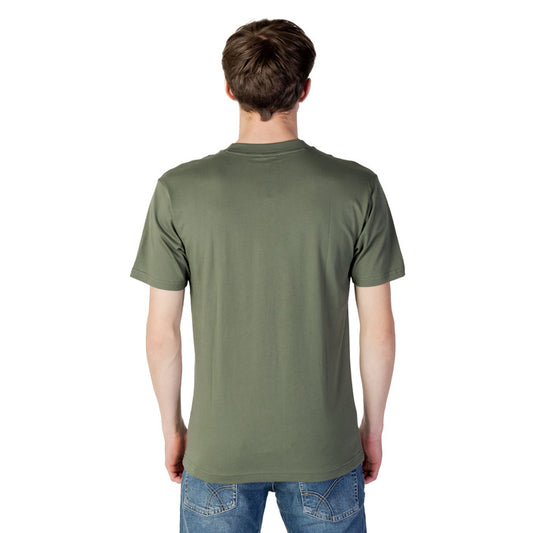 New Balance Men T-Shirt - Green Cotton Pocket Tee Short Sleeve