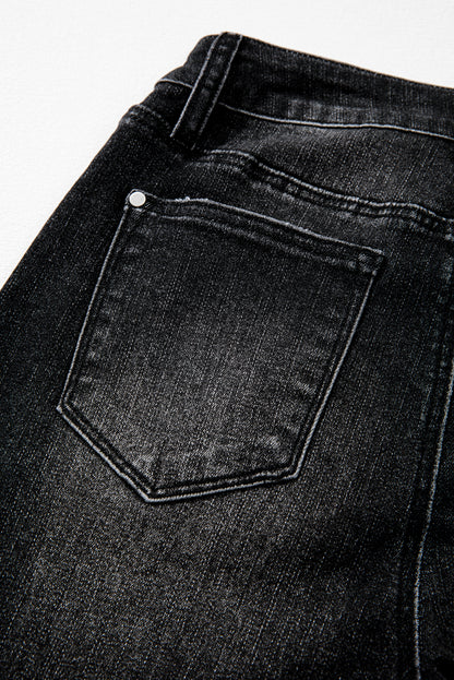 Jean évasé taille haute gris carbone délavé minéral avec ourlet brut